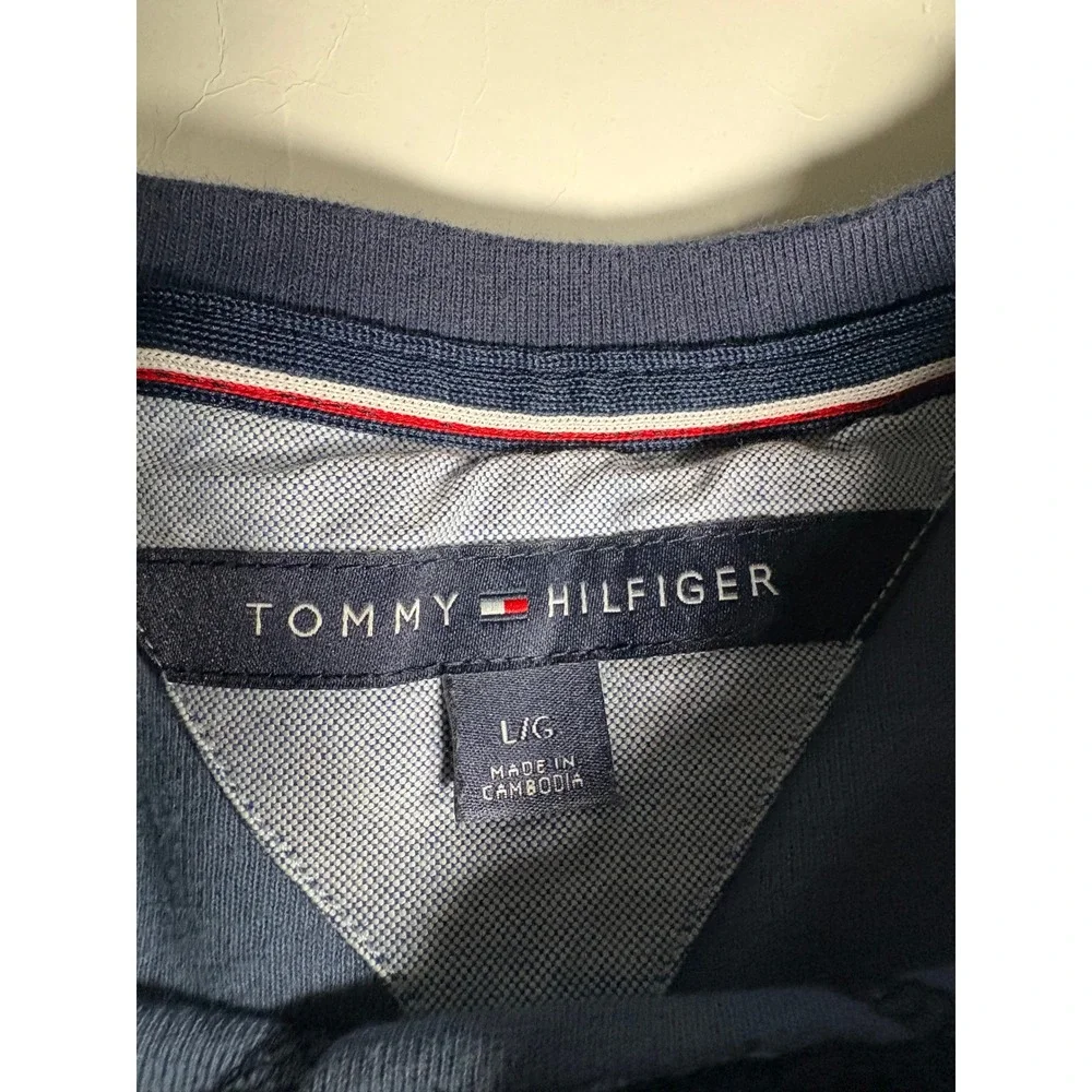 Tommy Hilfiger Pullover Mens Large Blue Colorblock Crewneck Flag Logo Cotton